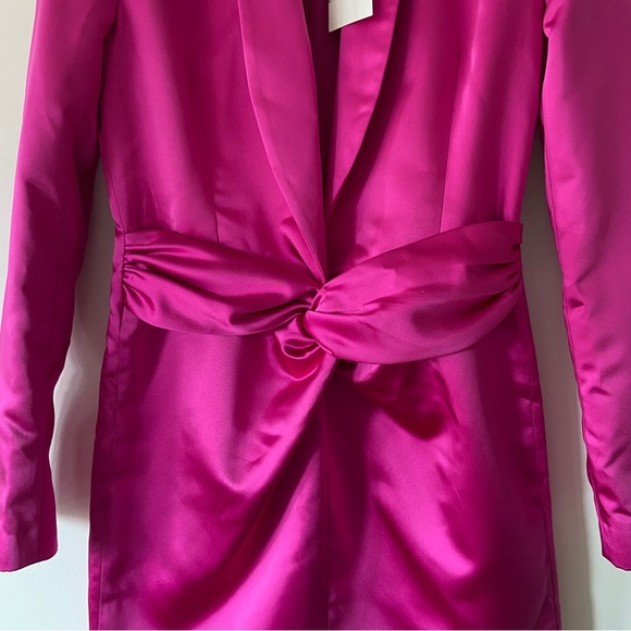 Zara Pink Satin Blazer Dress, deep v neckline & knotted waistband - Size Medium - Picture 3 of 11
